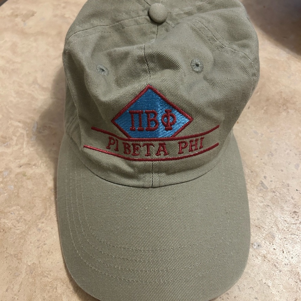 Phi Beta Phi Khaki Baseball Cap with Red and Blue Embroidery